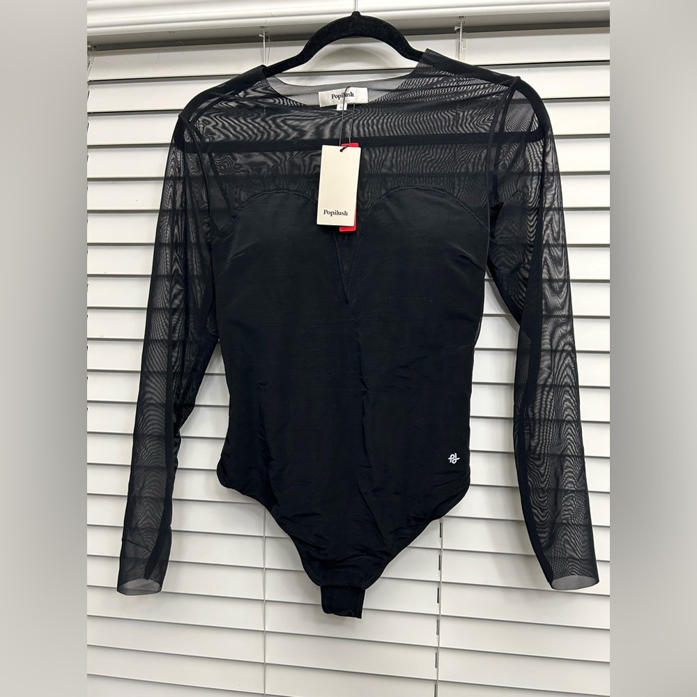 NWT Popilush Sheer Mesh Shapewear Long Sleeve Thong Bodysuit - Picture 6 of 8